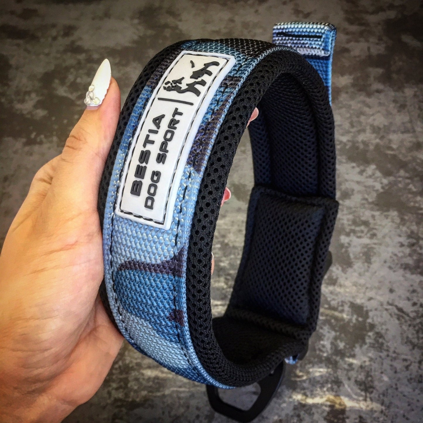 BESTIA Dog Sport Fast Release Collar – Blue Camo Heavy-Duty Training Collar