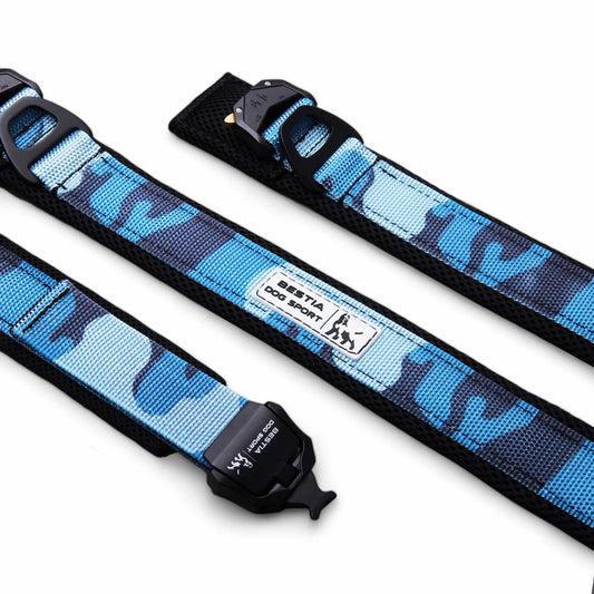 BESTIA Dog Sport Fast Release Collar – Blue Camo Heavy-Duty Training Collar