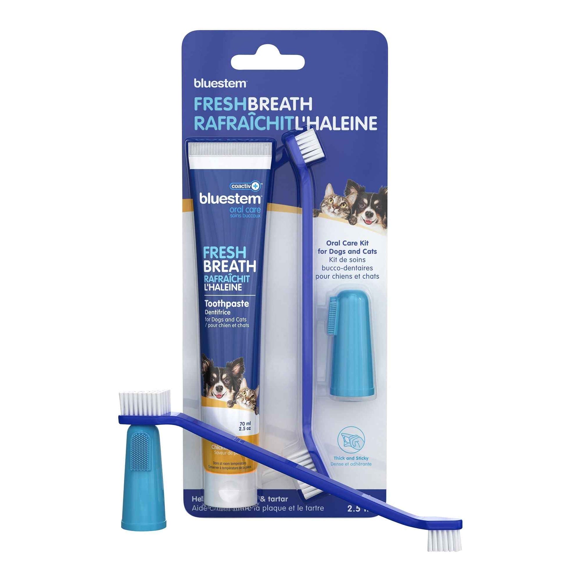 bluestem coactiv+ Oral Dental Kit for Dogs and Cats – Toothpaste, Toothbrush & Finger Brush
