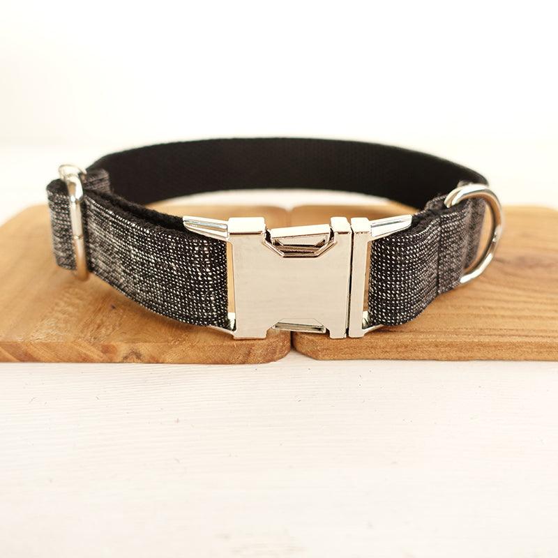 Elegant Black Dog Collar & Leash Set – Soft Polyester, Light Gold Hardware
