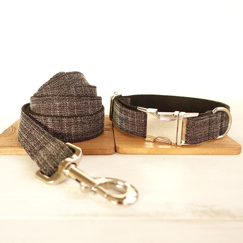 Elegant Black Dog Collar & Leash Set – Soft Polyester, Light Gold Hardware