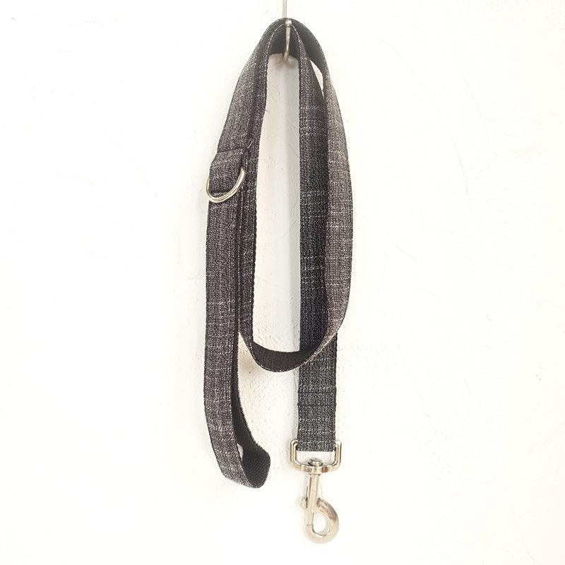 Elegant Black Dog Collar & Leash Set – Soft Polyester, Light Gold Hardware