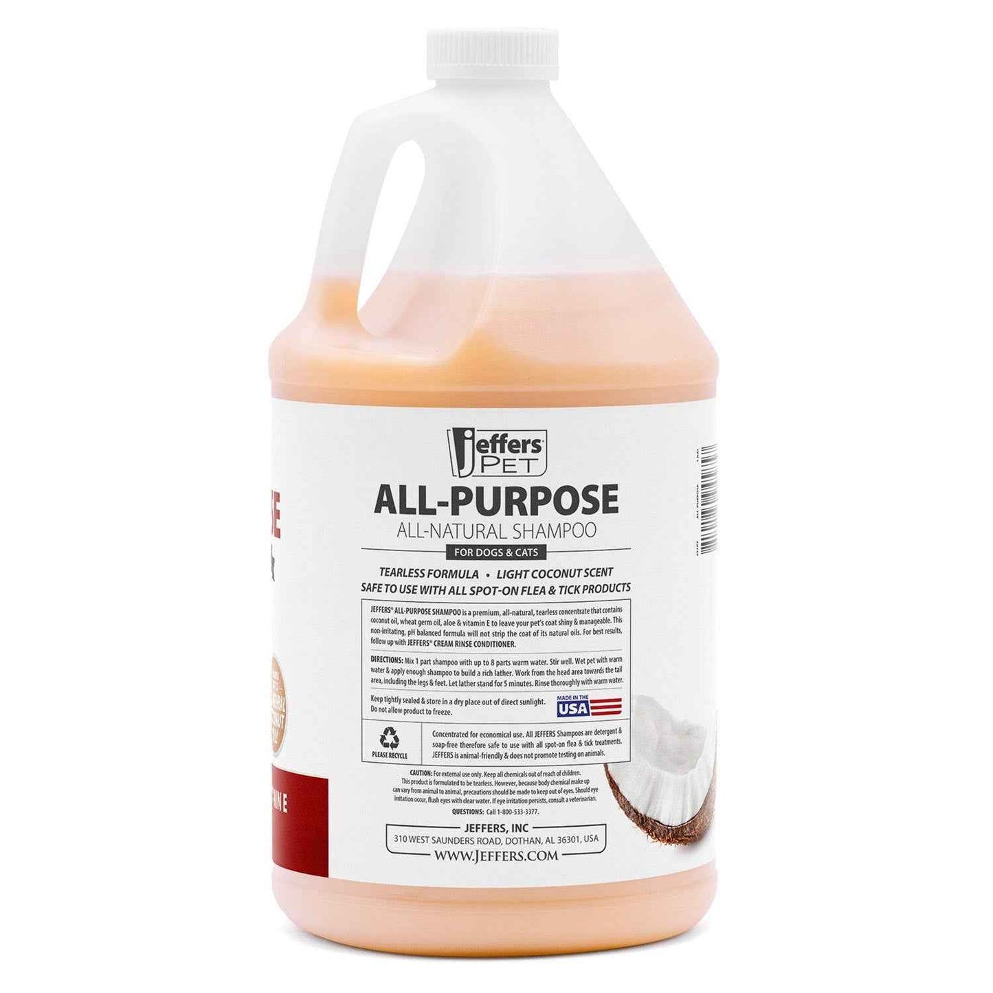 Jeffers Pet Tearless All-Purpose All-Natural Coconut Oil Shampoo for Dogs & Cats