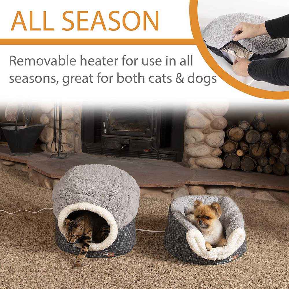 K&H Thermo-Pet Nest Heated Cat Bed – Soft Plush Indoor Cat Cave for Cats and Small Dogs, Machine Washable