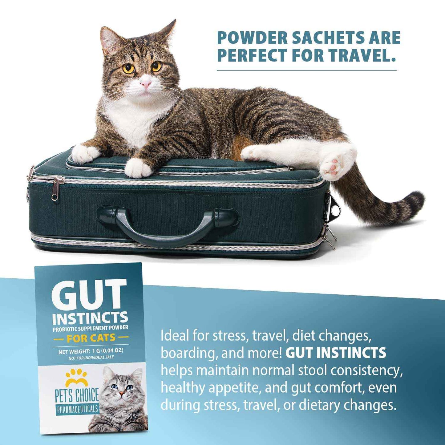 Pet’s Choice Gut Instincts Probiotic Supplement for Cats, Digestive & Immune Support, 30 Powder Packets, Made in USA